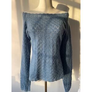 Vintage Together! Mohair Blend Sweater Blue Off the Shoulder Ribbed Knit 90s